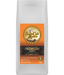 Caf Premium Suave, Regio da Serra da Canastra, Altitude mdia de 1.100 metros, Gros de cafs selecionados, Com favas gradas,  Livre de impurezas, gros podres, verdes e ardidos, Bebida Mole, pontuao 84 mais, 100 por centro Arbica, Torra Clara, sabor suave e adocicado, leve acidez ctrica, corpo delicado e agradvel, Embalagens de 500 gramas.